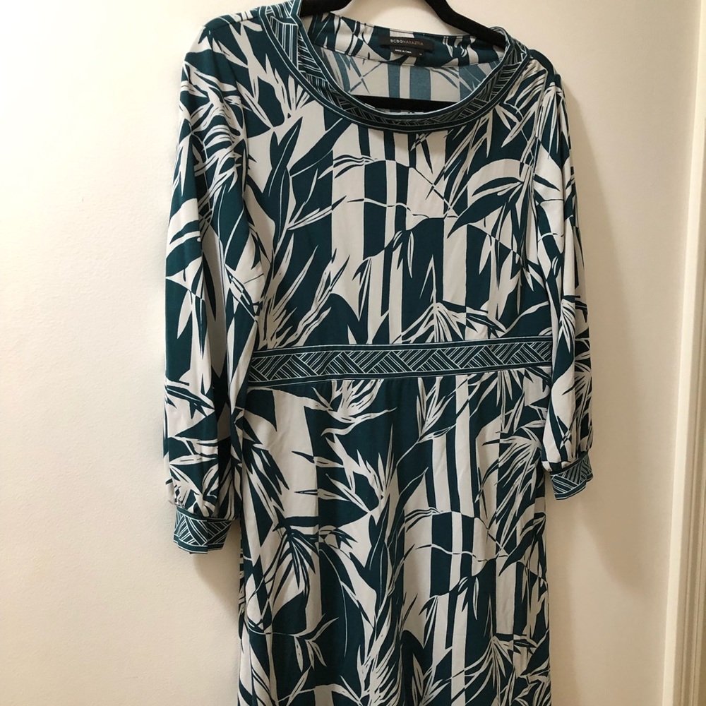 BCBG turquoise patterned mini dress